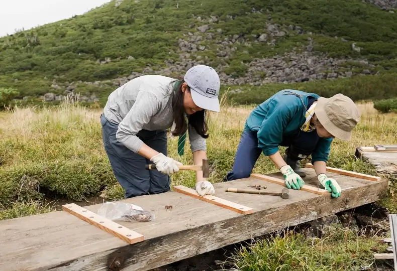 アルプス庭園の木道修繕